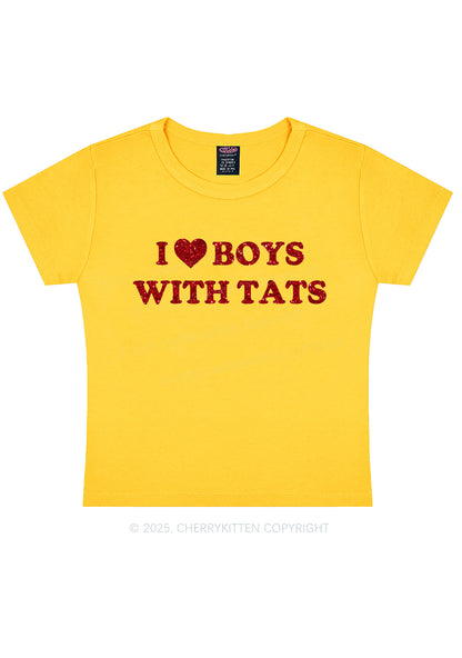 Glitter I Love Boys With Tats Y2K Baby Tee Cherrykitten
