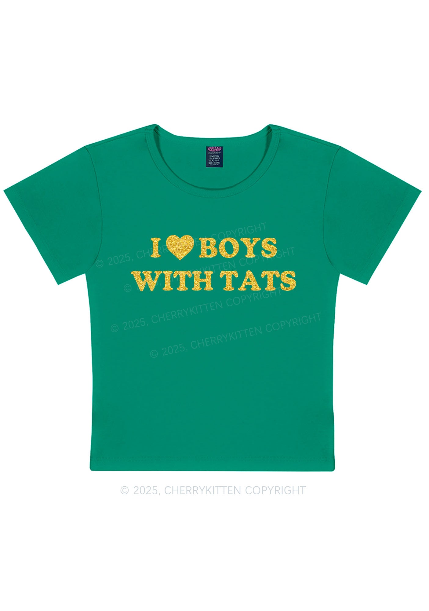 Glitter I Love Boys With Tats Y2K Baby Tee Cherrykitten