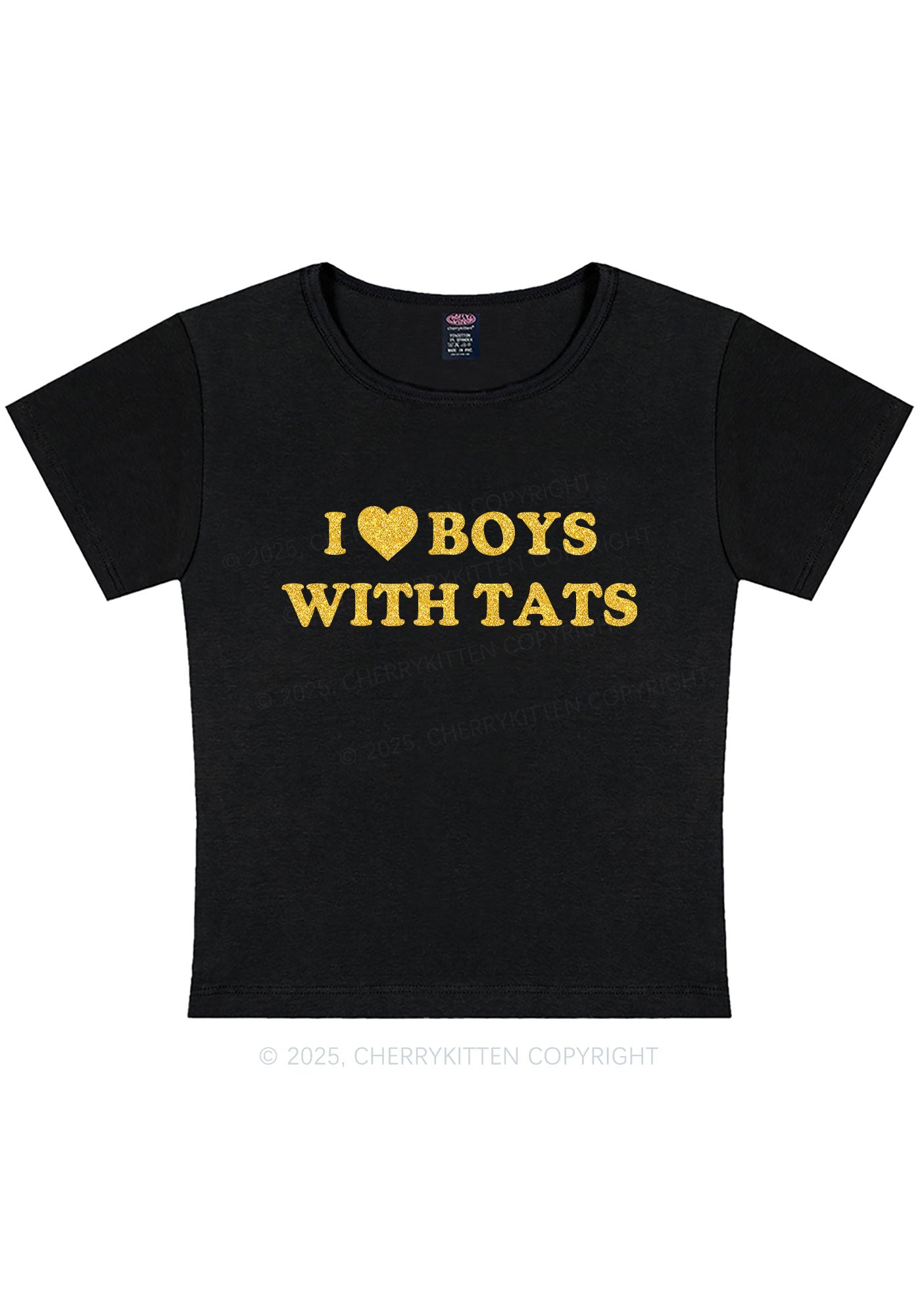 Glitter I Love Boys With Tats Y2K Baby Tee Cherrykitten