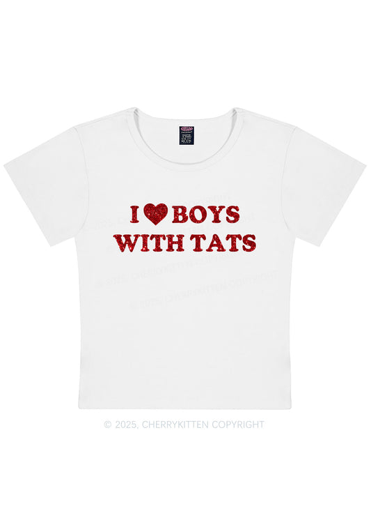 Glitter I Love Boys With Tats Y2K Baby Tee Cherrykitten