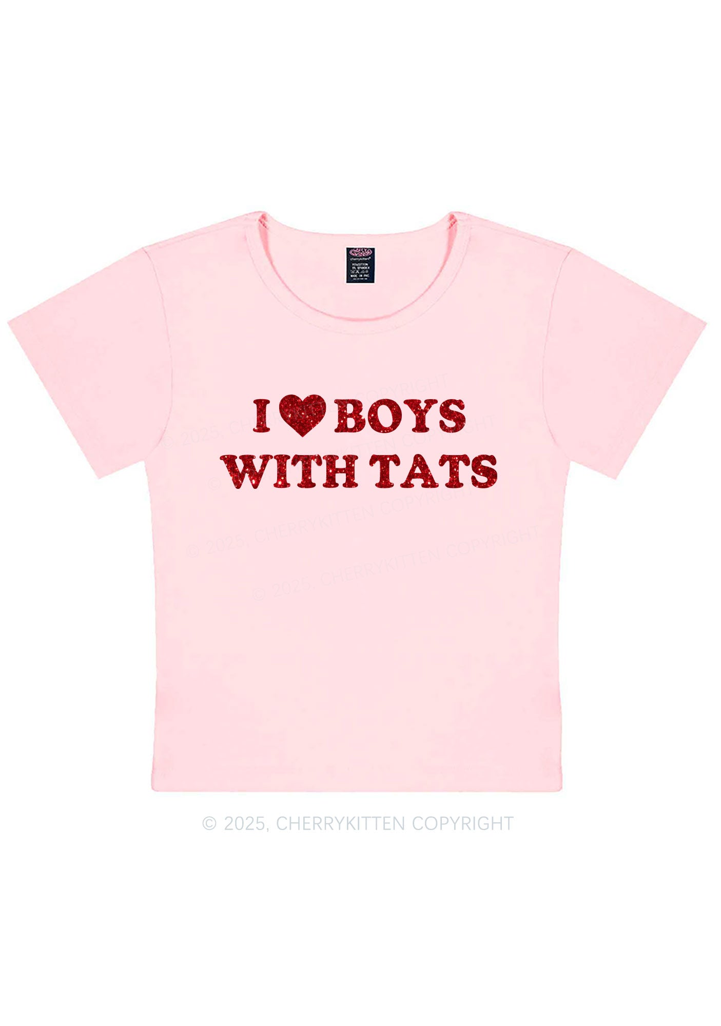 Glitter I Love Boys With Tats Y2K Baby Tee Cherrykitten