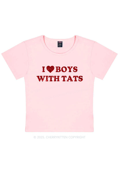 Glitter I Love Boys With Tats Y2K Baby Tee Cherrykitten