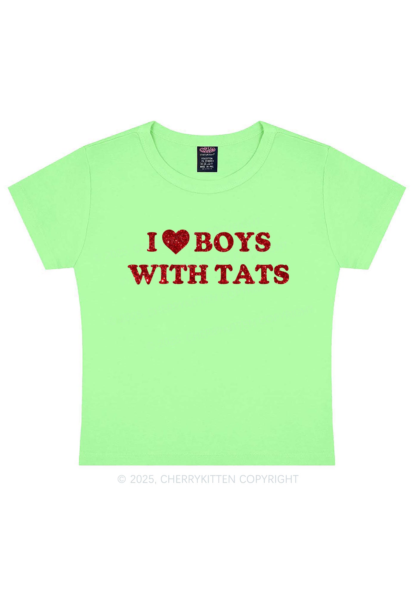 Glitter I Love Boys With Tats Y2K Baby Tee Cherrykitten