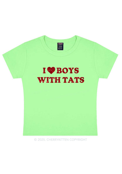 Glitter I Love Boys With Tats Y2K Baby Tee Cherrykitten