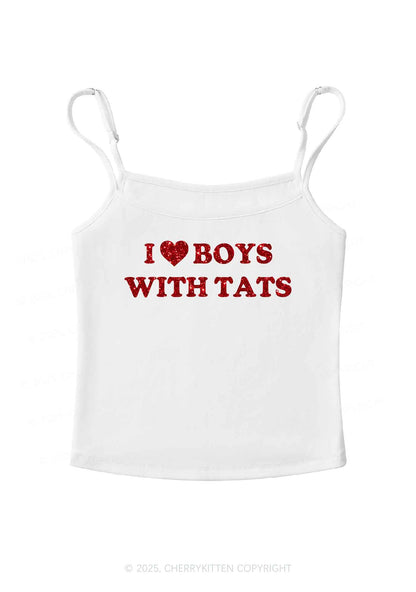Glitter I Love Boys With Tats Y2K Spaghetti Strap Cami Cherrykitten