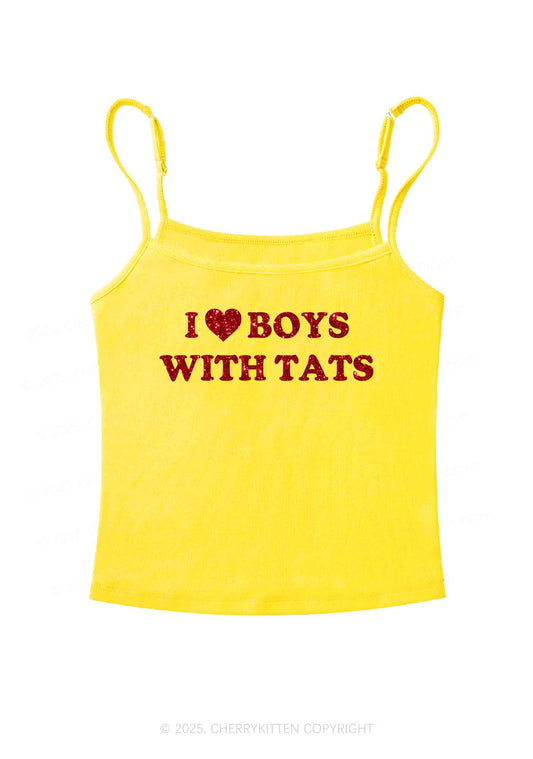 Glitter I Love Boys With Tats Y2K Spaghetti Strap Cami Cherrykitten