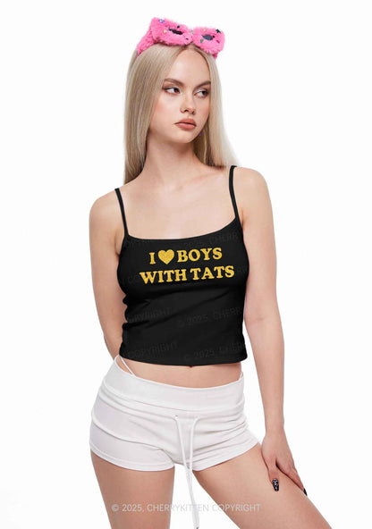 Glitter I Love Boys With Tats Y2K Spaghetti Strap Cami Cherrykitten
