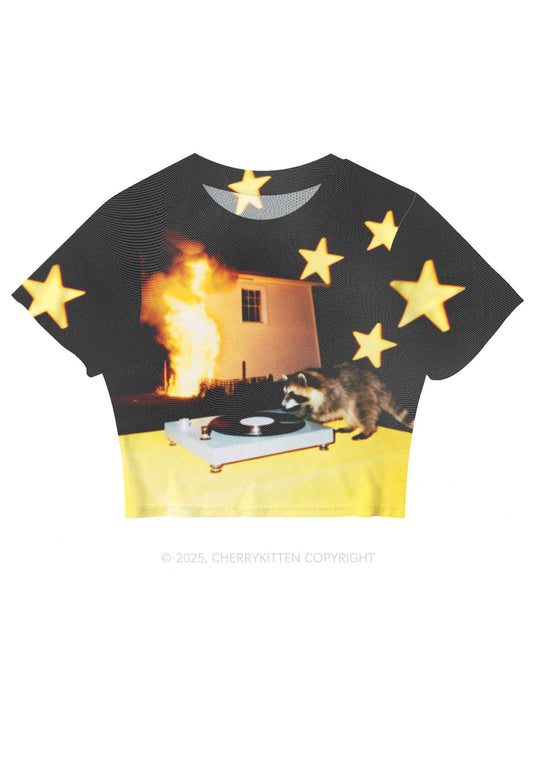 DJ Raccoon Y2K Mesh Crop Top Cherrykitten