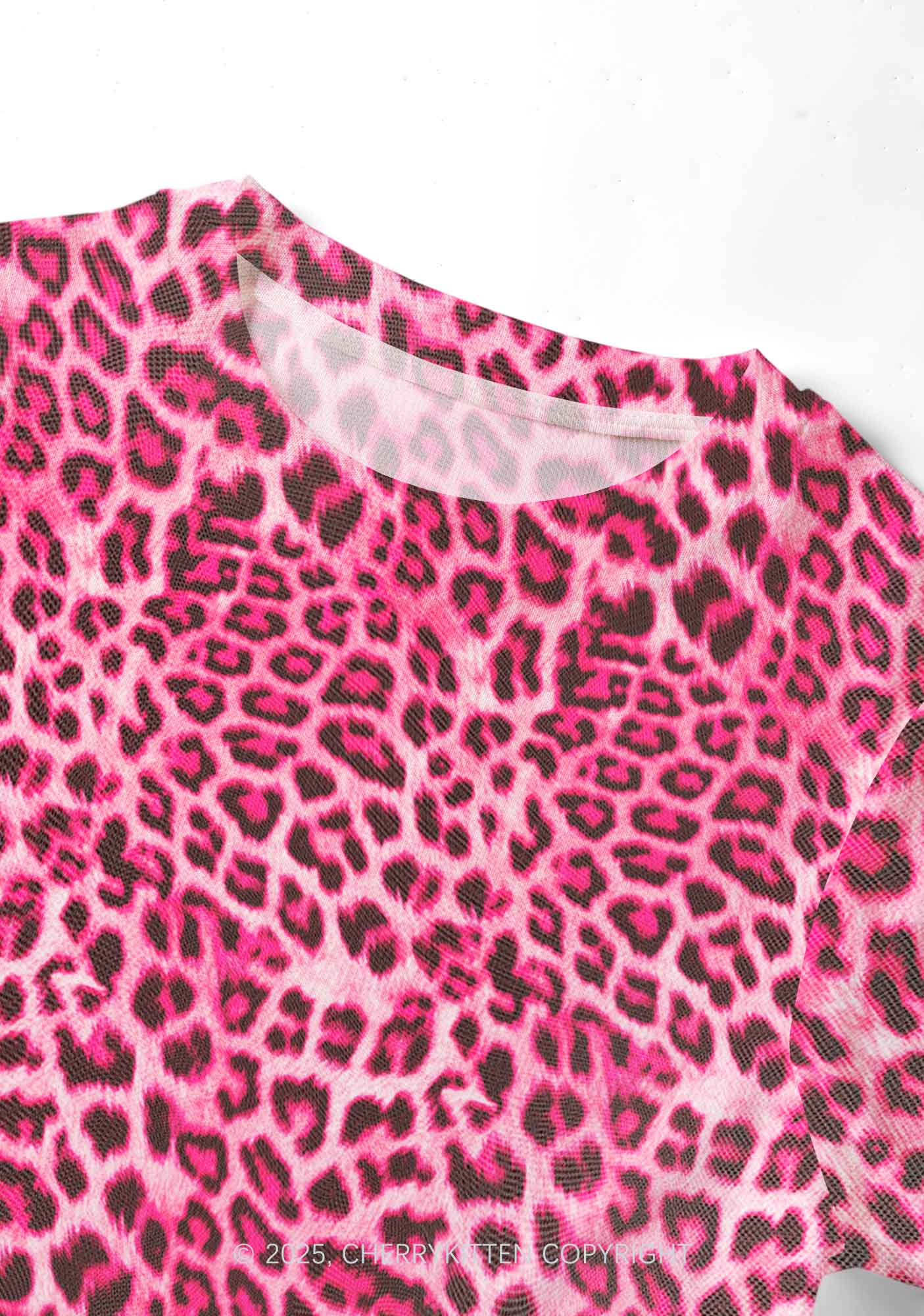 Pink Leopard Y2K Mesh Crop Top Cherrykitten