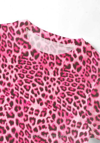 Pink Leopard Y2K Mesh Crop Top Cherrykitten