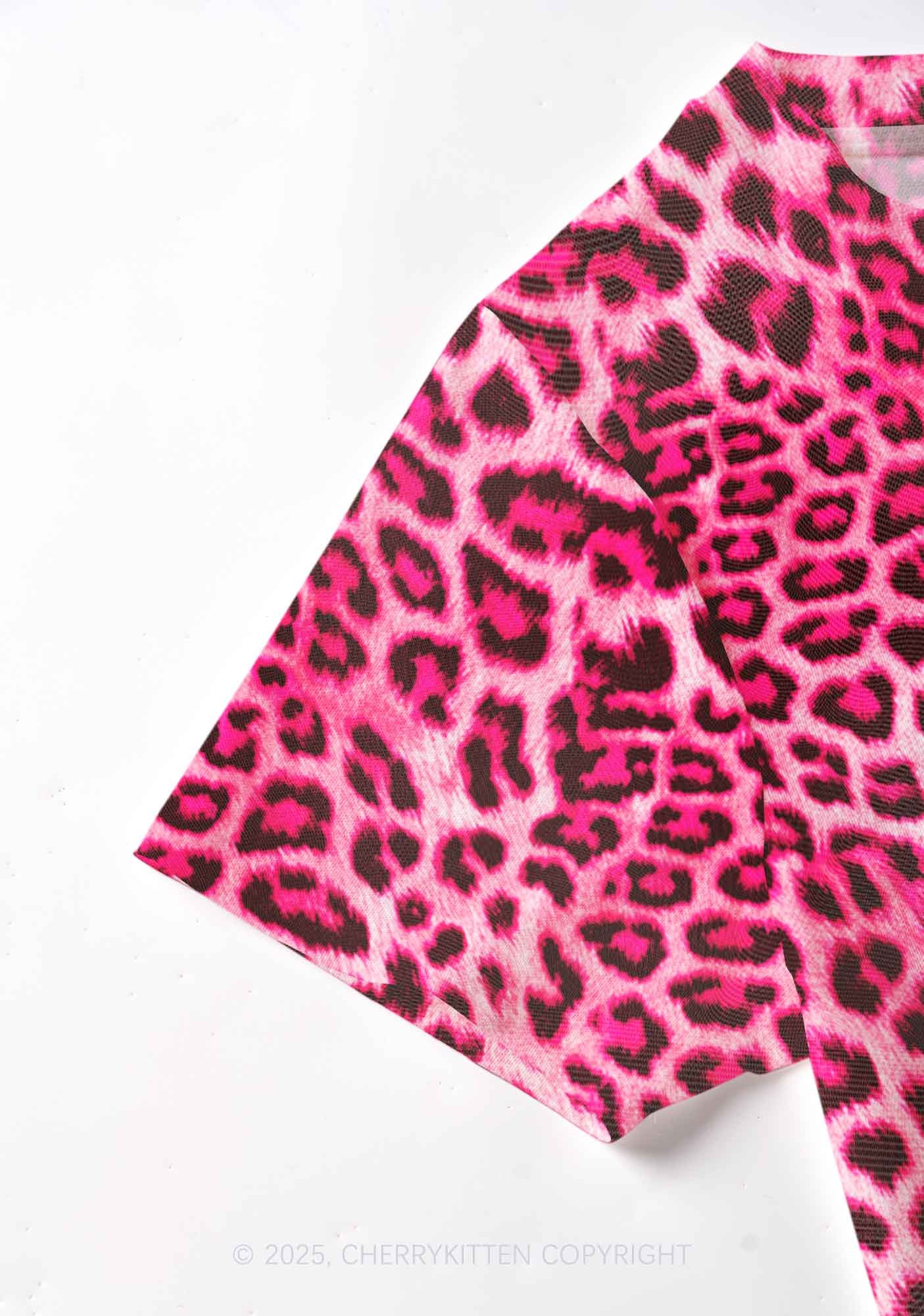 Pink Leopard Y2K Mesh Crop Top Cherrykitten