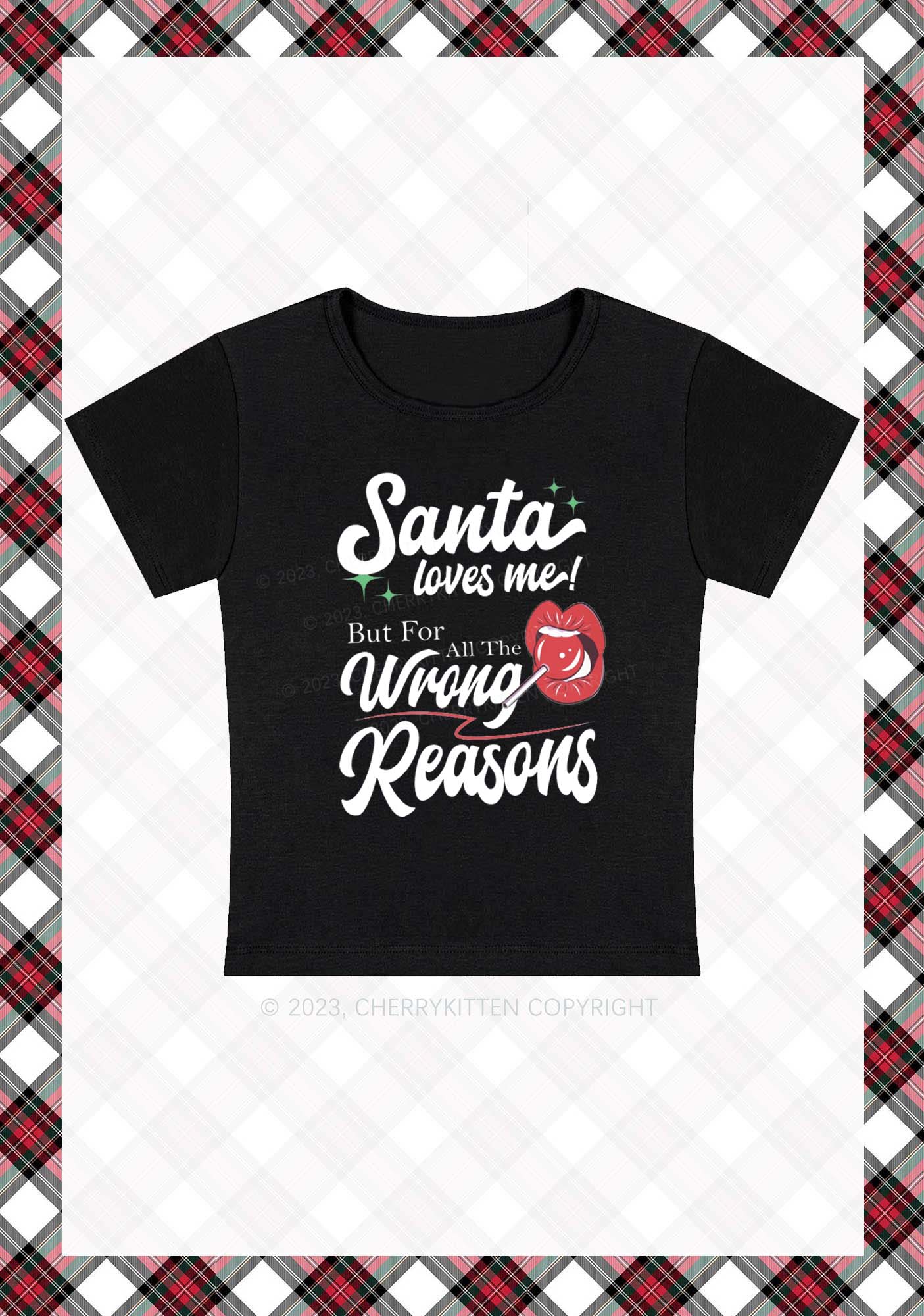 Santa Loves Me Christmas Y2K Baby Tee Cherrykitten