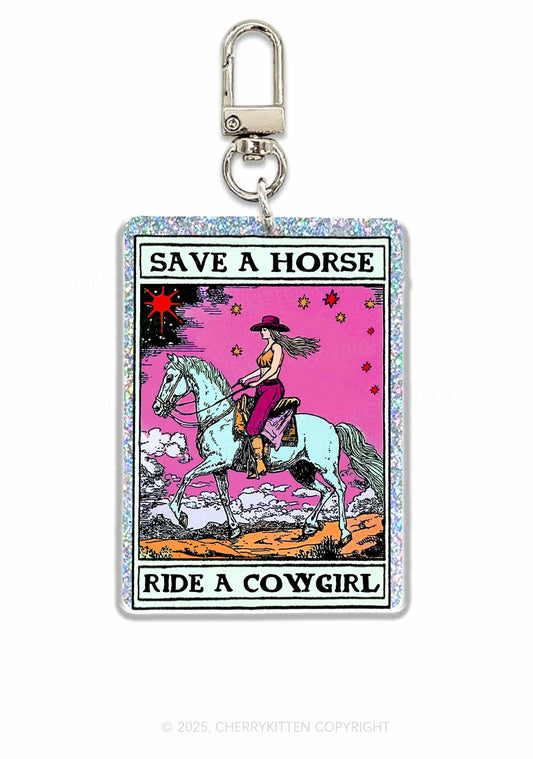 Save Horse Ride Cowgirl 1Pc Y2K Glitter Keychain Cherrykitten