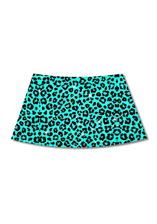 Turquoise Green Leopard Y2K Print Mini Skirt Cherrykitten