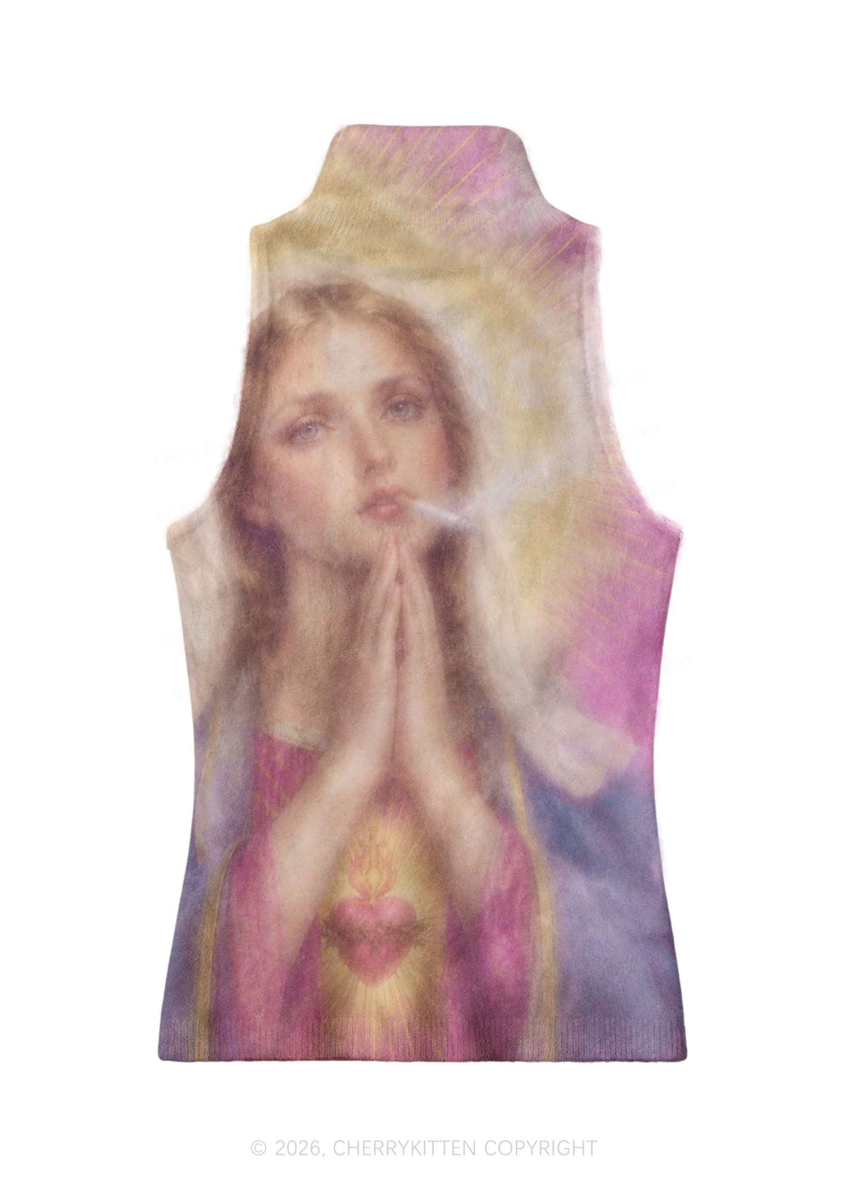 Saintess Smoking Y2K Knit Turtleneck Tank Top Cherrykitten