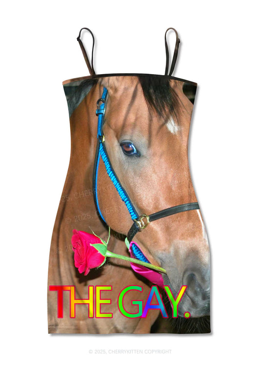 The Gay Horse Y2K Print Slip Dress Cherrykitten