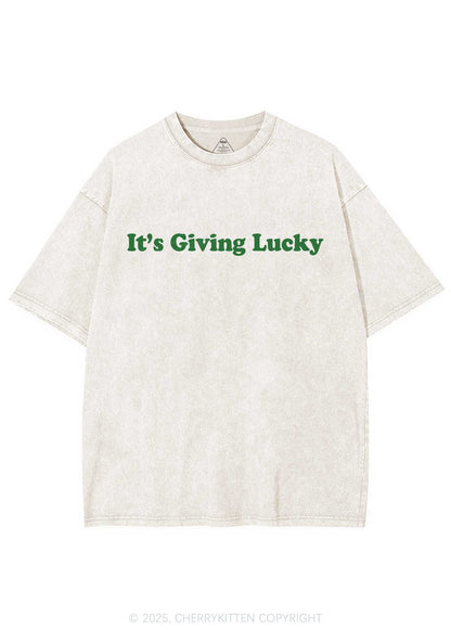 Its Giving Lucky St Patricks Y2K Washed Tee Cherrykitten