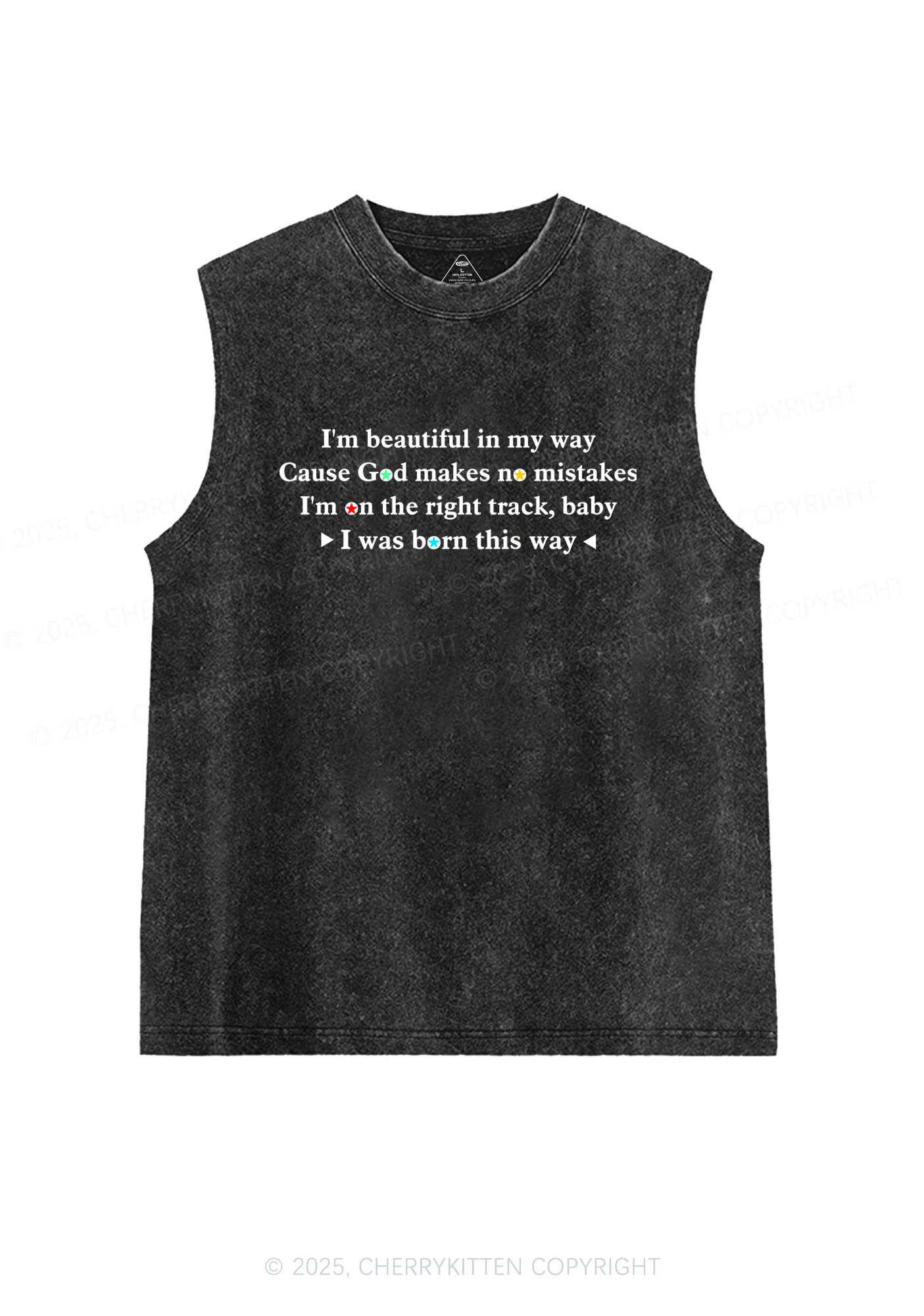 I Was Born This Way Pride Y2K Washed Muscle Tank Cherrykitten