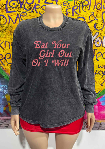 Eat Your Girl Out Y2K Washed Long Sleeves Cherrykitten