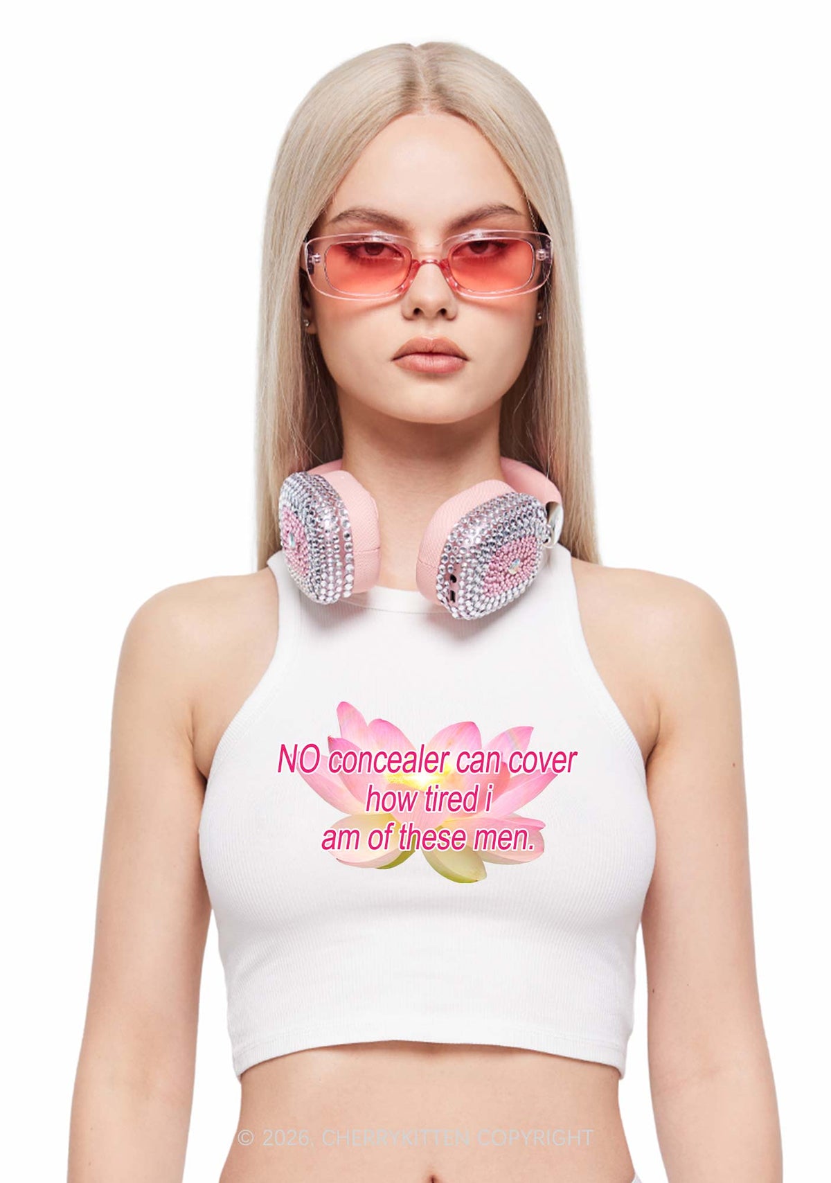 No Concealer Can Cover Men Y2K Crop Tank Top Cherrykitten