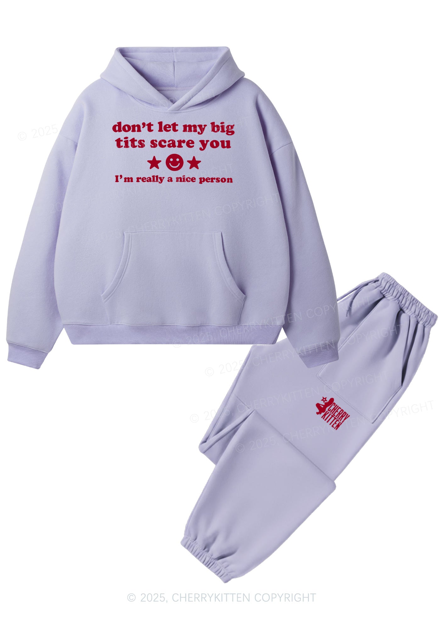 Dont Let My Big Txts Scare You Y2K Fleece Hoodie Set Cherrykitten