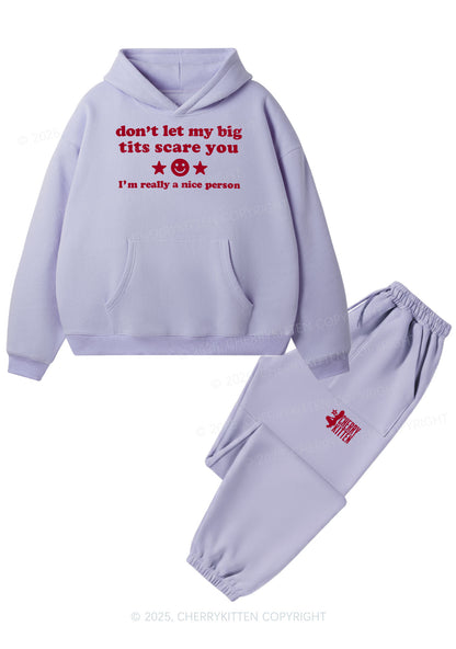 Dont Let My Big Txts Scare You Y2K Fleece Hoodie Set Cherrykitten