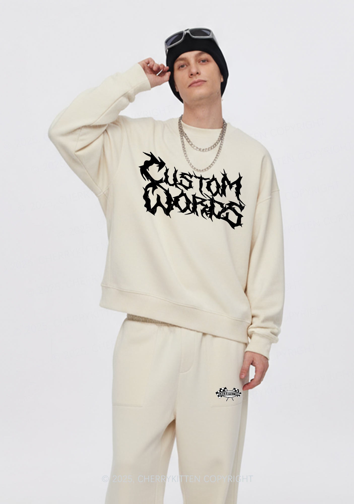 Custom Text Punk Font Y2K Fleece Sweatshirts Set Cherrykitten