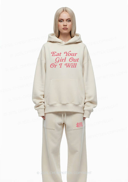 Eat Your Girl Out Pride Y2K Fleece Hoodie Set Cherrykitten