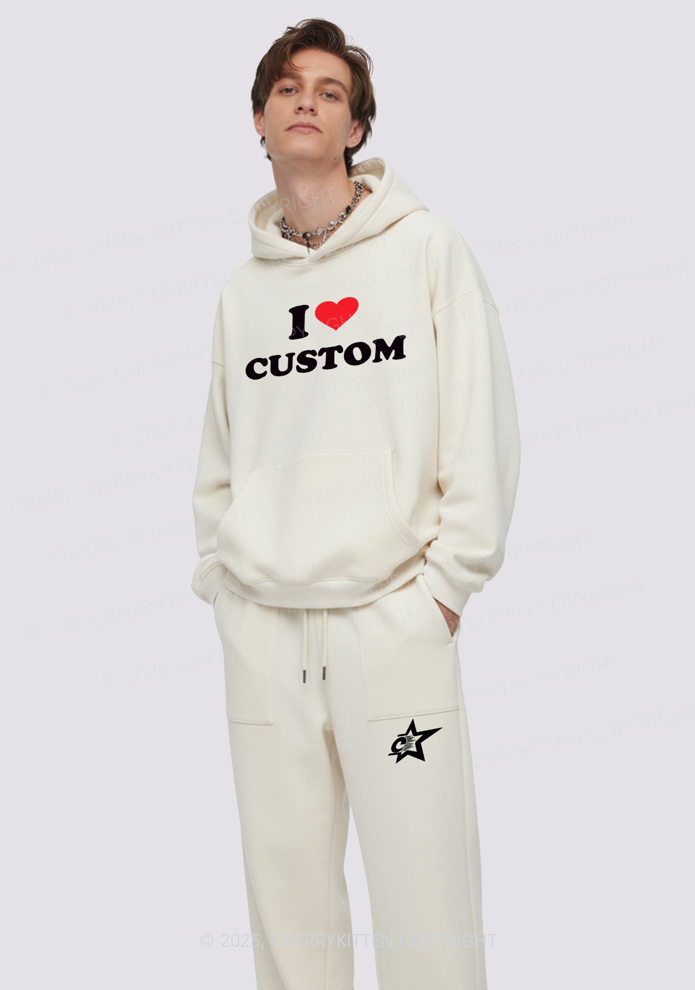 I Love Custom Personalized Y2K Fleece Hoodie Set Cherrykitten