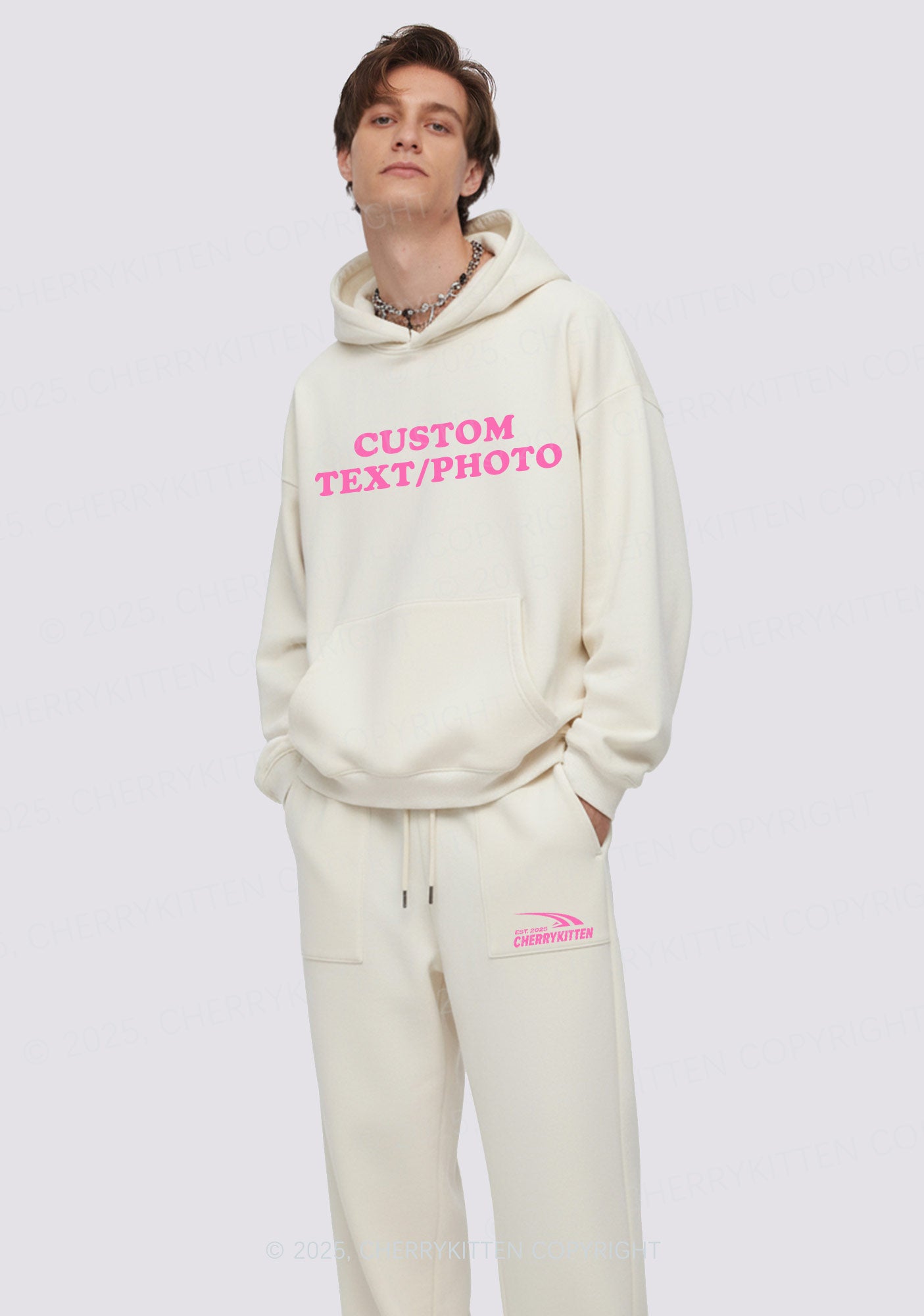 Custom Personalized Text Y2K Fleece Hoodie Set Cherrykitten