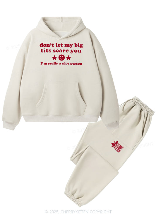 Dont Let My Big Txts Scare You Y2K Fleece Hoodie Set Cherrykitten