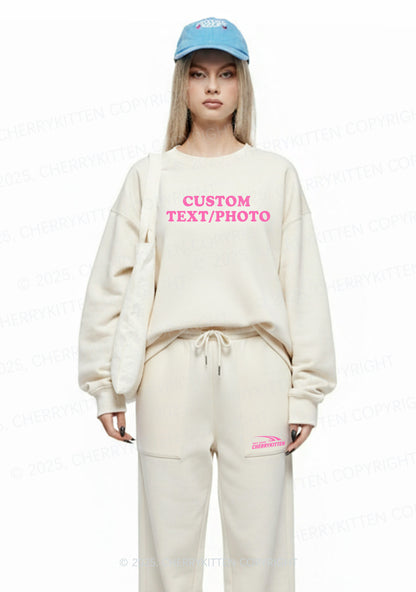 Custom Personalized Text Y2K Fleece Sweatshirts Set Cherrykitten