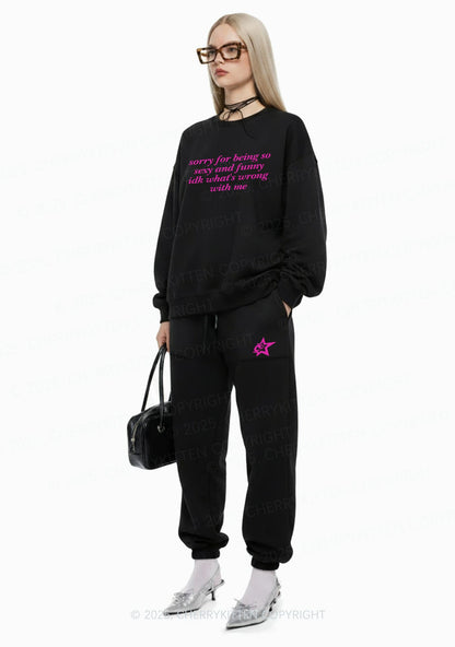 Sorry For Being So Funny Y2K Fleece Sweatshirts Set Cherrykitten
