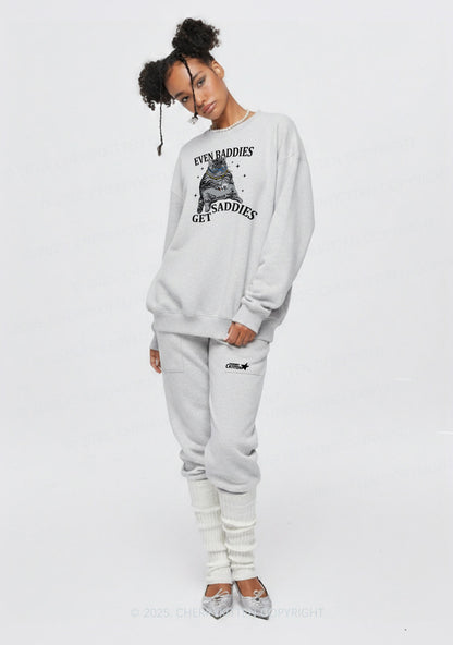 Even Baddies Get Saddies Y2K Fleece Sweatshirts Set Cherrykitten