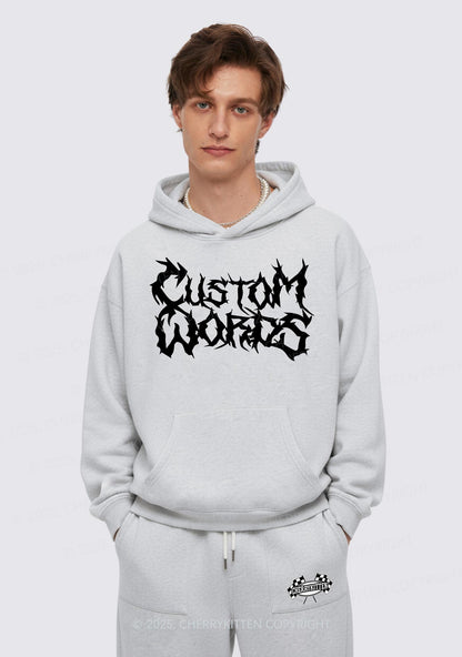 Custom Text Punk Font Y2K Fleece Hoodie Set Cherrykitten
