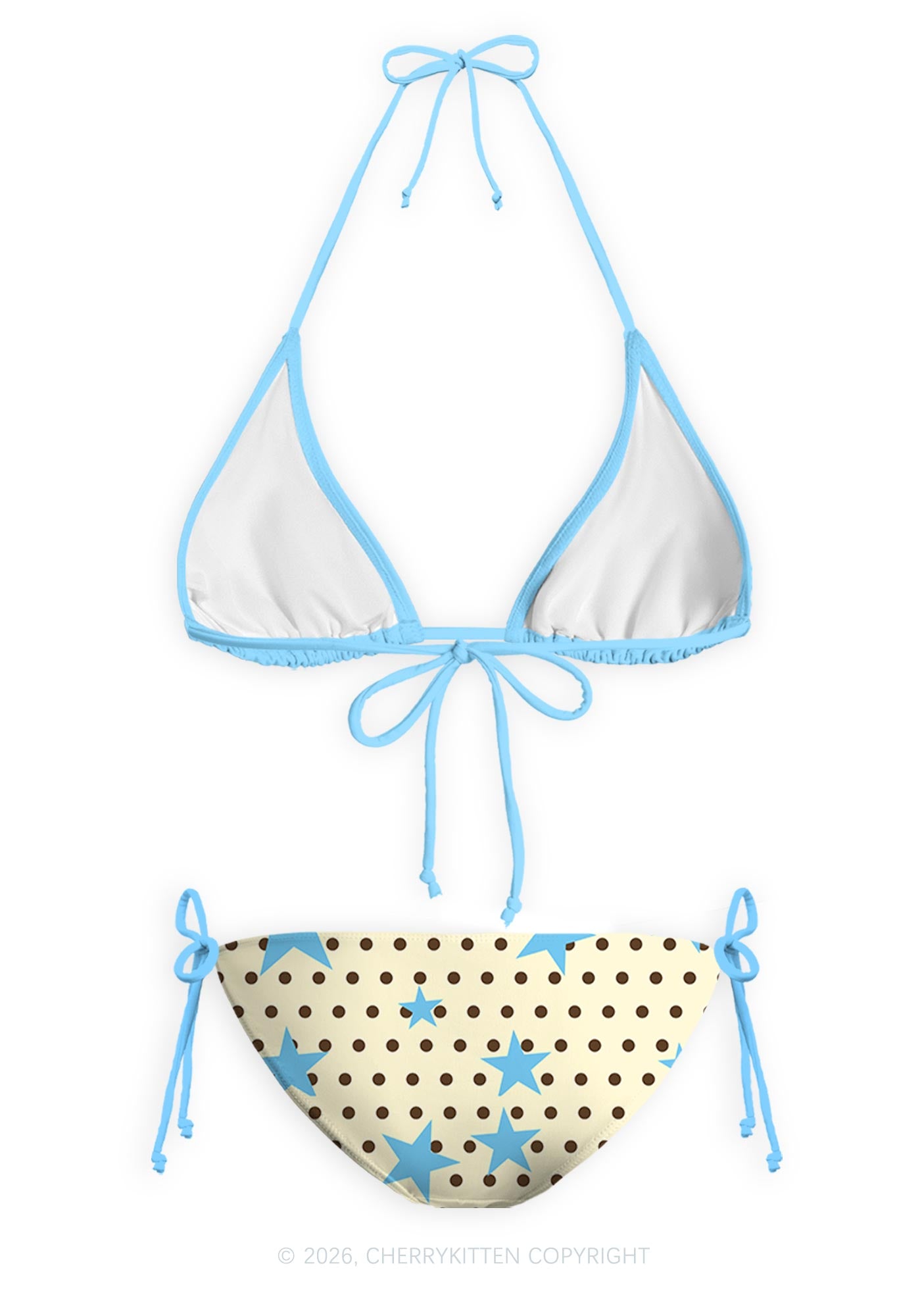 Brown Dots Blue Star Y2K Print Bikini Set Cherrykitten