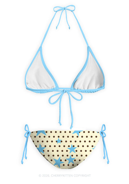 Brown Dots Blue Star Y2K Print Bikini Set Cherrykitten