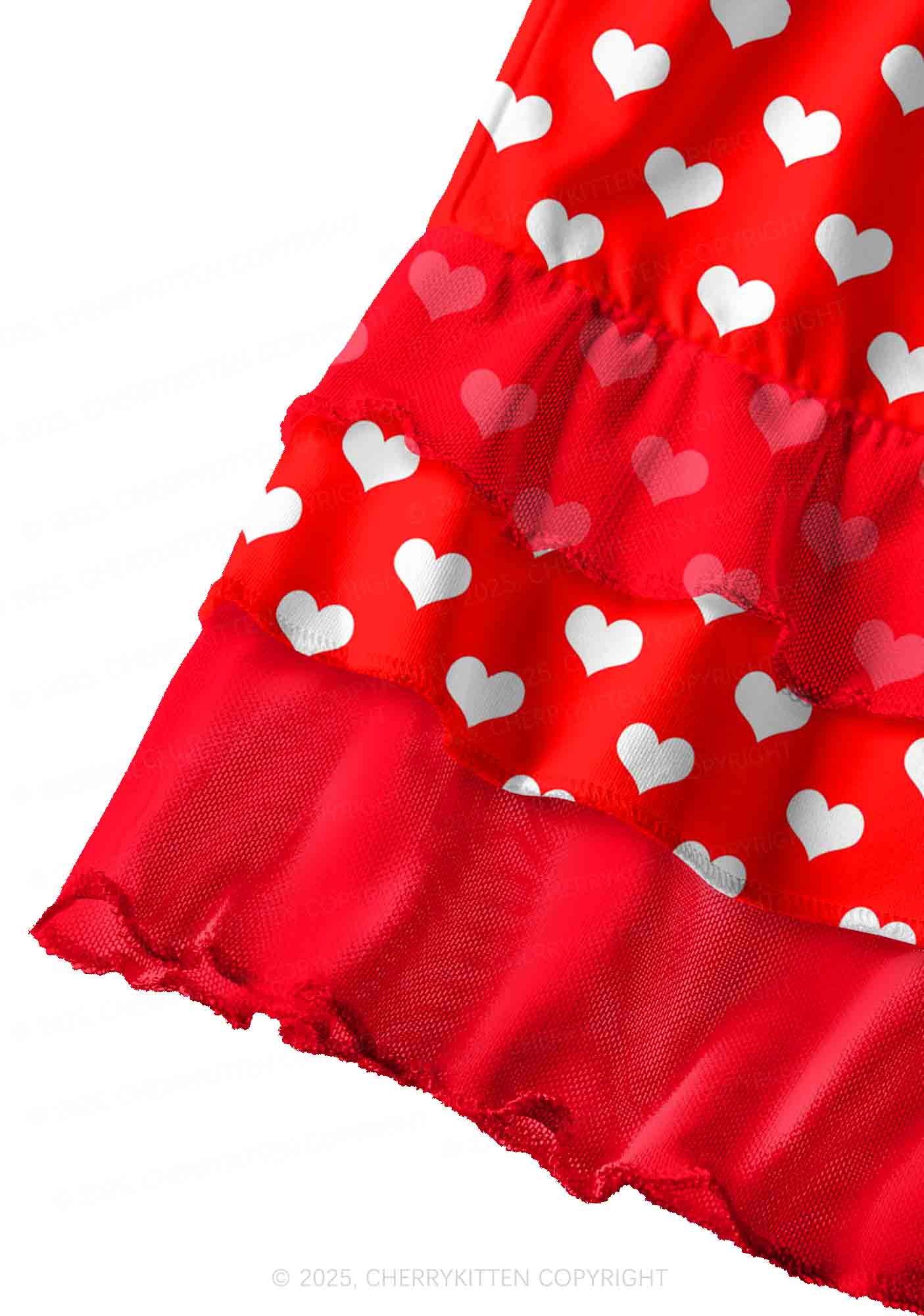 White Heart On Red Valentine's Day Y2K Print Mini Layered Skirt Cherrykitten