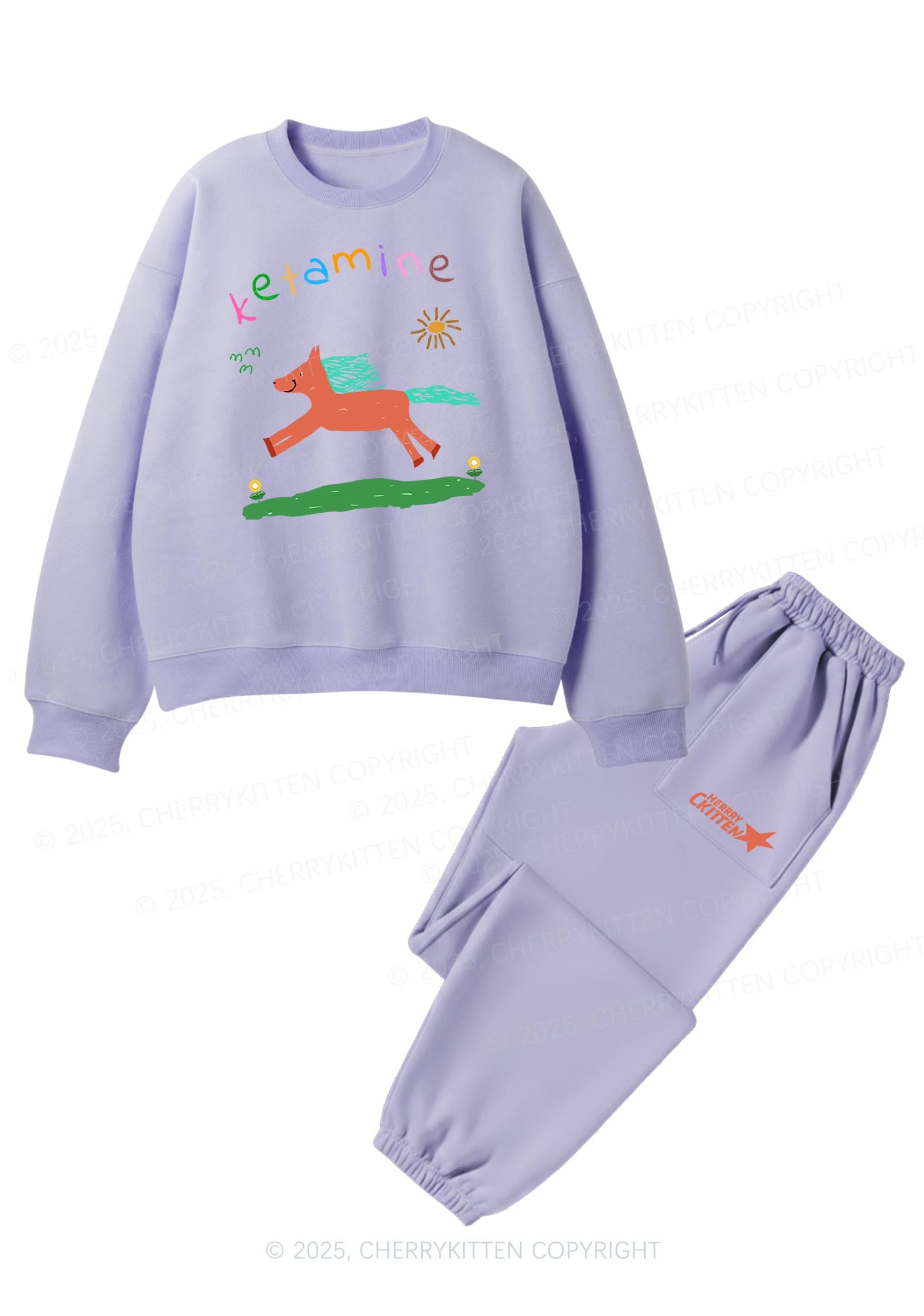 Orange Pony Y2K Fleece Sweatshirts Set Cherrykitten