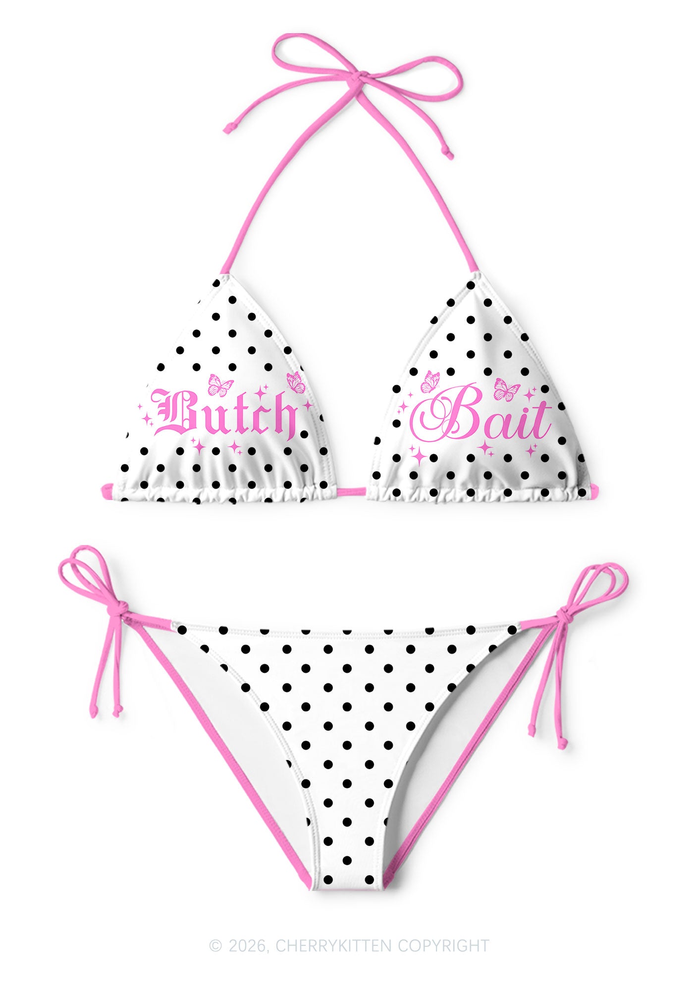 Butch Bait White Dots Y2K Print Bikini Set Cherrykitten