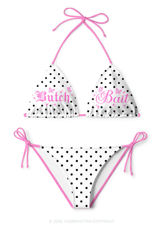 Butch Bait White Dots Y2K Print Bikini Set Cherrykitten