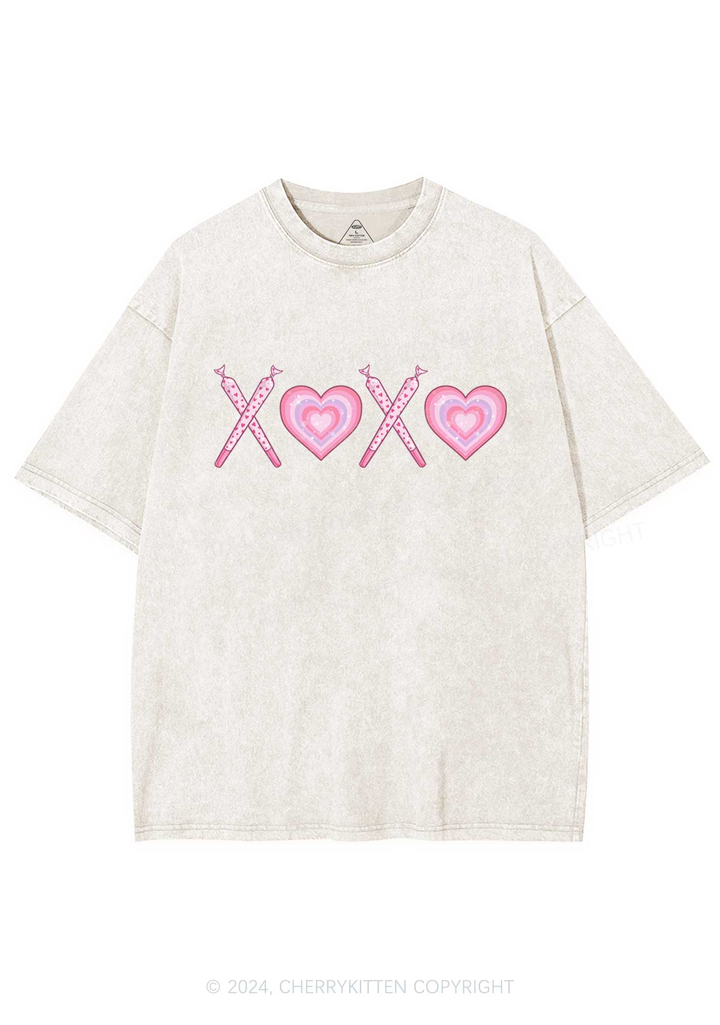 XOXO Heart Y2K Valentine's Day Washed Tee Cherrykitten