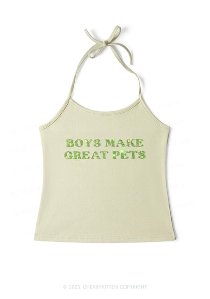Rhinestone Boys Make Gr8 Pets Y2K Halter Neck Cami Cherrykitten