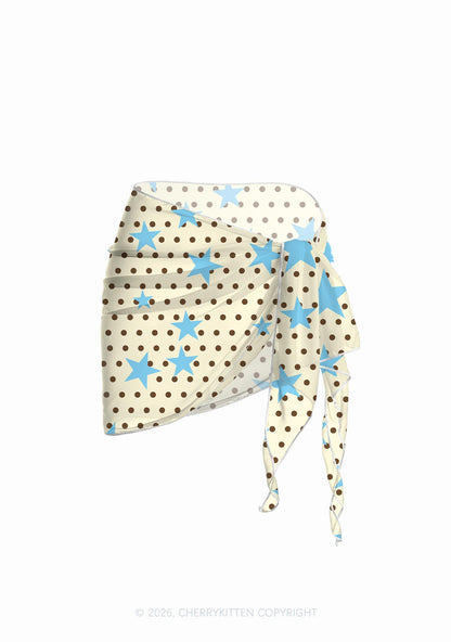 Brown Dots Blue Star Y2K Print Bikini Set Cherrykitten