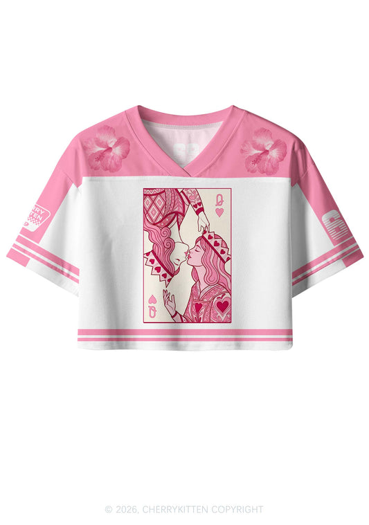 Two Pink Queens Kissing Pride Y2K Crop Sport Jersey Shirts Cherrykitten