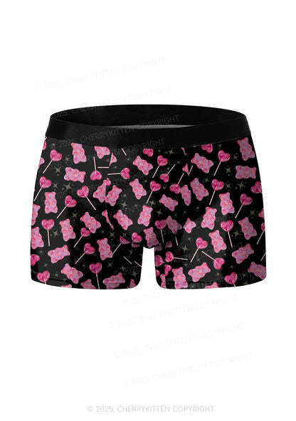 Lollipops Gummies Valentine's Day Y2K Print Couples Boxer Thong Set Cherrykitten