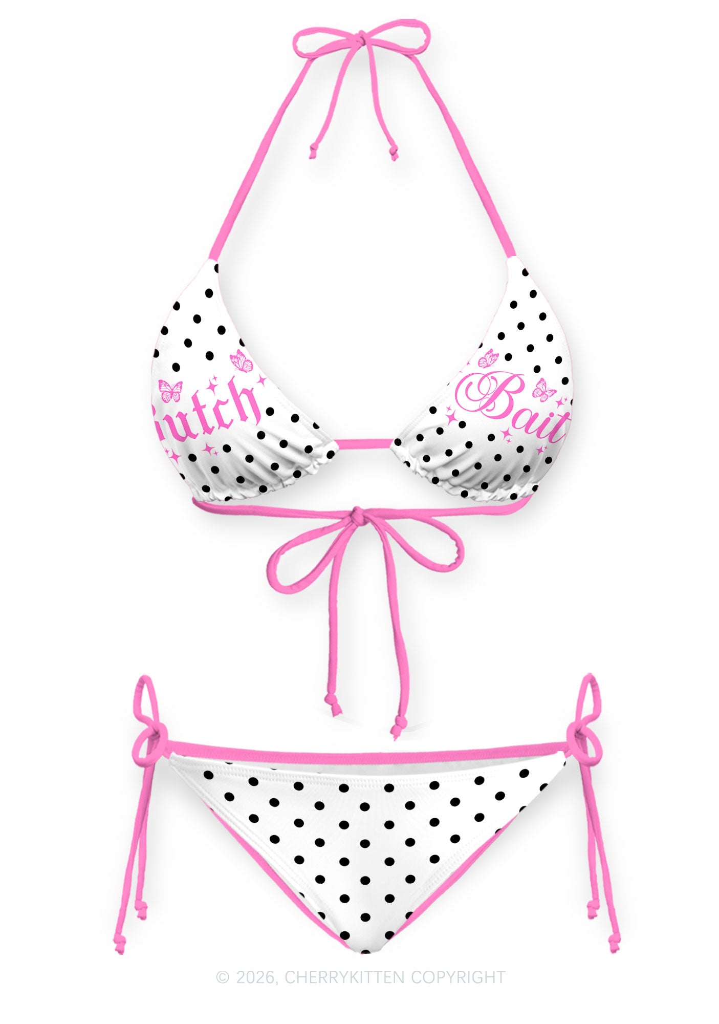 Butch Bait White Dots Y2K Print Bikini Set Cherrykitten
