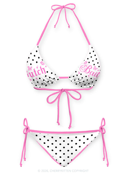 Butch Bait White Dots Y2K Print Bikini Set Cherrykitten