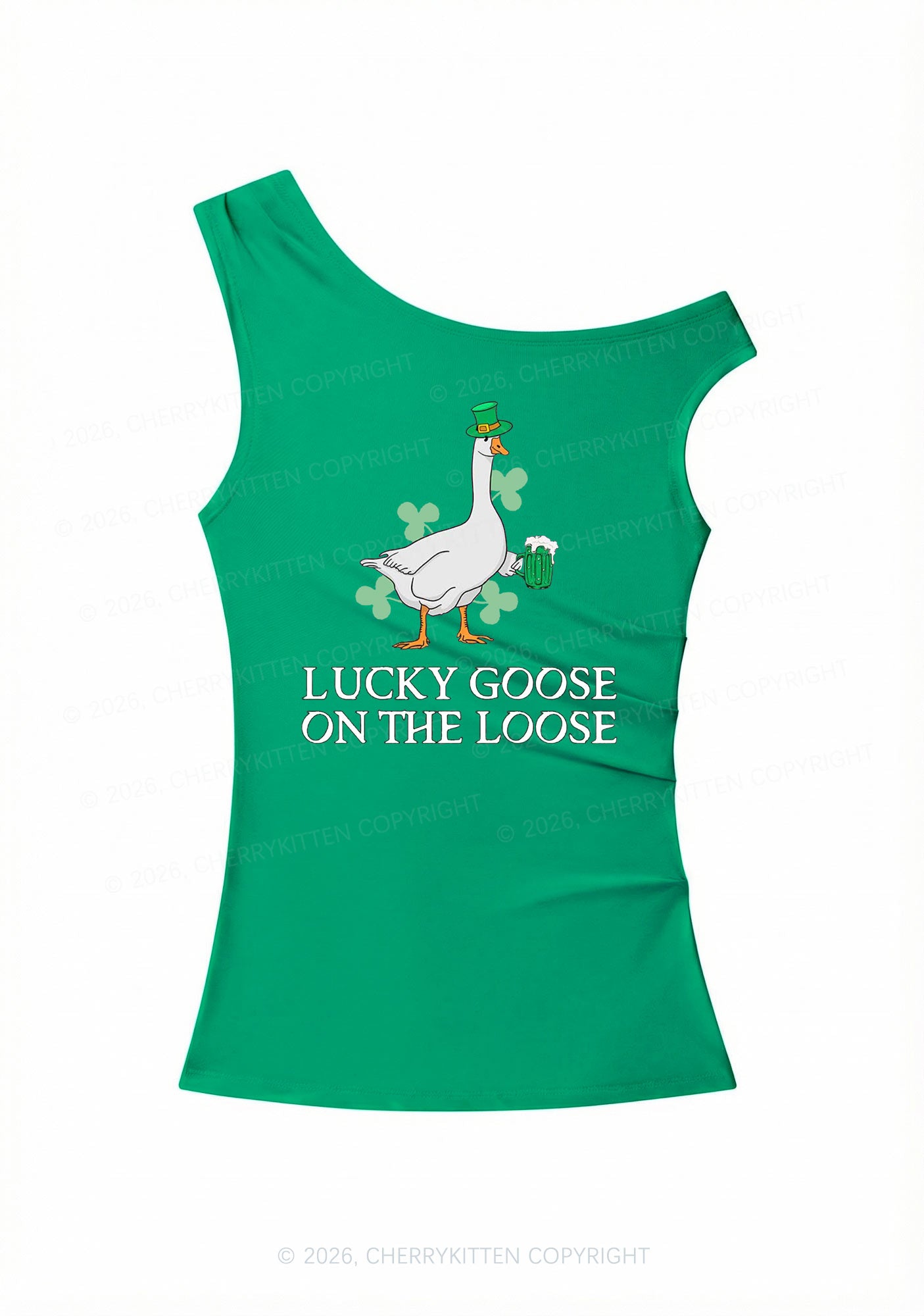 Lucky Goose On The Loose St Patricks Y2K Off Shoulder Tank Top Cherrykitten