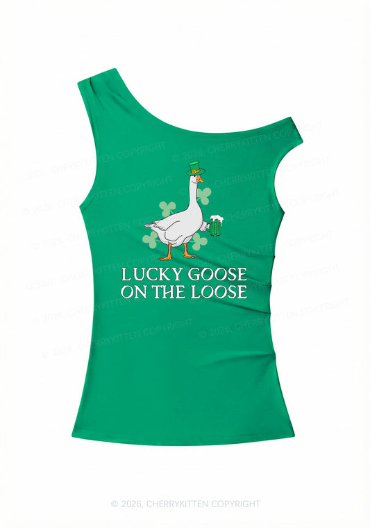 Lucky Goose On The Loose St Patricks Y2K Off Shoulder Tank Top Cherrykitten